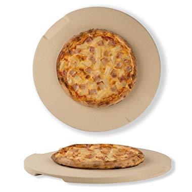 Pizza Stone 15" Round Baking & Grilling Stone, Perfect for Oven, BBQ and Grill. Innovative Double - faced Built - in 4 Handles Design