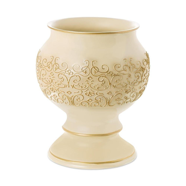 Creative Scents Shannon Bathroom Trash Can 1.05 Gal / 4L – Decorative Wastebasket - Durable Resin Waste Paper Basket - Space Friendly Bath Dust Bin, Gold and Beige Bathroom Accessories