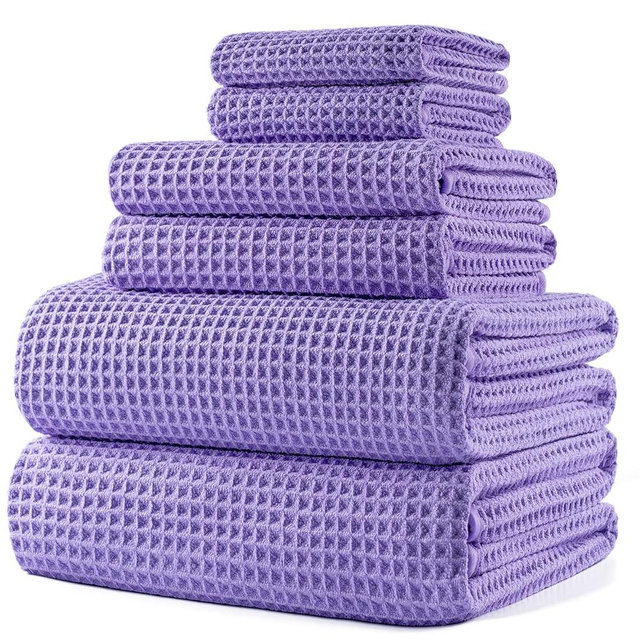 POLYTE Oversize, 60 x 30 in., Quick Dry Lint Free Microfiber Bath Towel Set, 6 Piece (Waffle Weave)