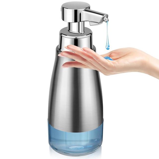 Automatic Soap Dispenser Liquid Touchless: 15oz Stainless Steel - 3 Level Adjustable Silver Rechargeable Electric Auto Smart Soap Dispenser - Bathroom Kitchen Hand Dish Lotion