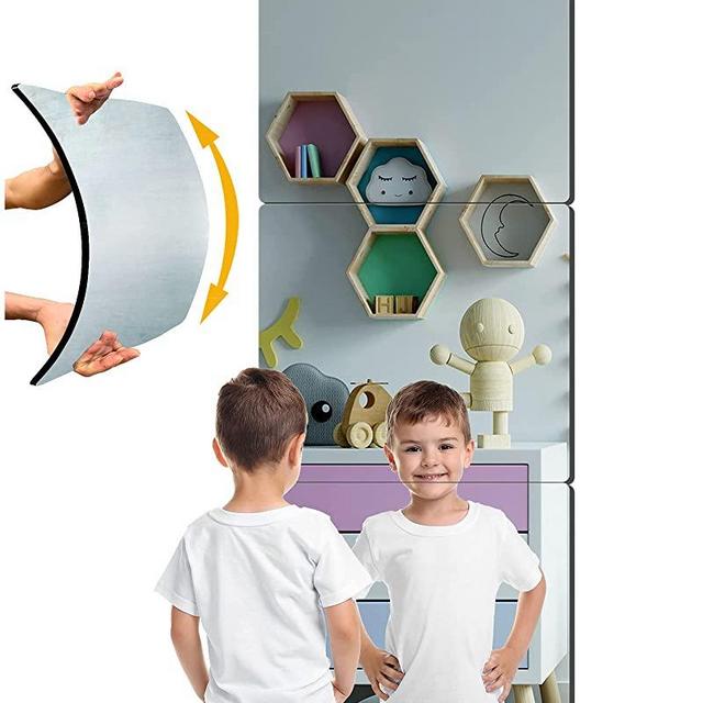 Plexiglass Acrylic Soft Mirror Non-Glass shatterproof Mirror Full Length Mirror Wall Mirror Frameless Home Fitness Mirror (4PCS) 12inch12inch(16)