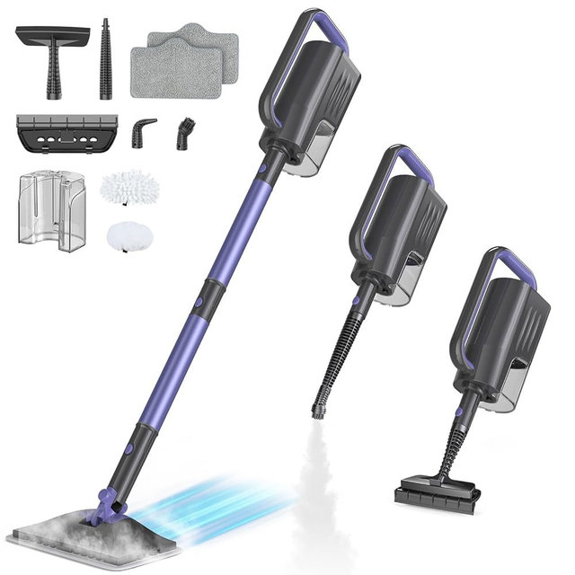 SQKMYSU Steam Mop 6-in-1 Multi Accessories, Lager Removable Water Tank, 23FT Power Cable, Lightweight, Steam Cleaner for Floor Cleaning, Hardwood(Orchid)