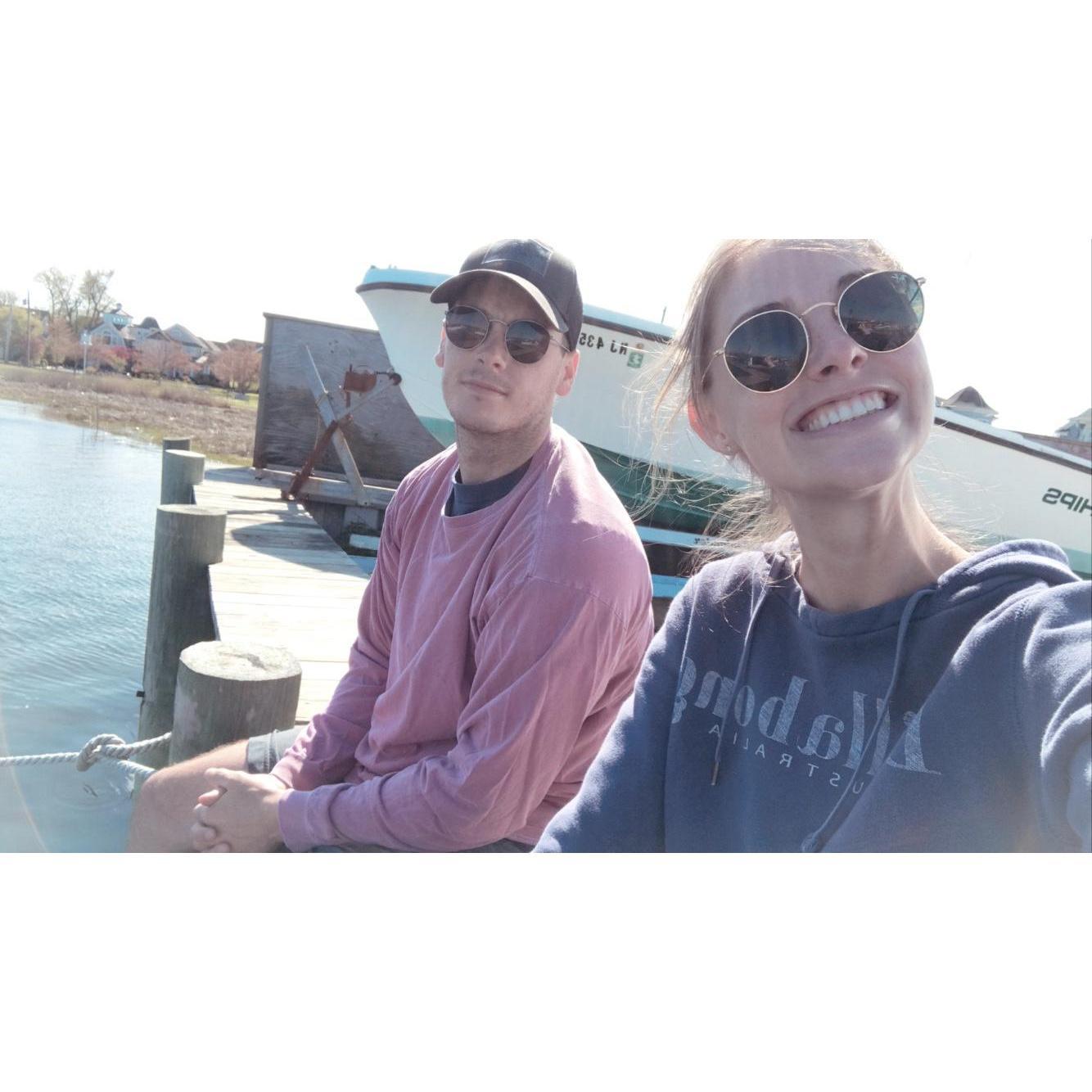 Us near the dock where Evan ended up proposing!