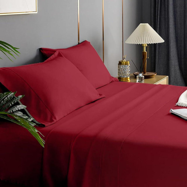 ILVOE Queen Size Sheet Set 4 Pieces, Breathable and Soft Queen Bed Sheets Set, Brushed Microfiber Sheets with Deep Pockets, Easy Care, Burgundy Red