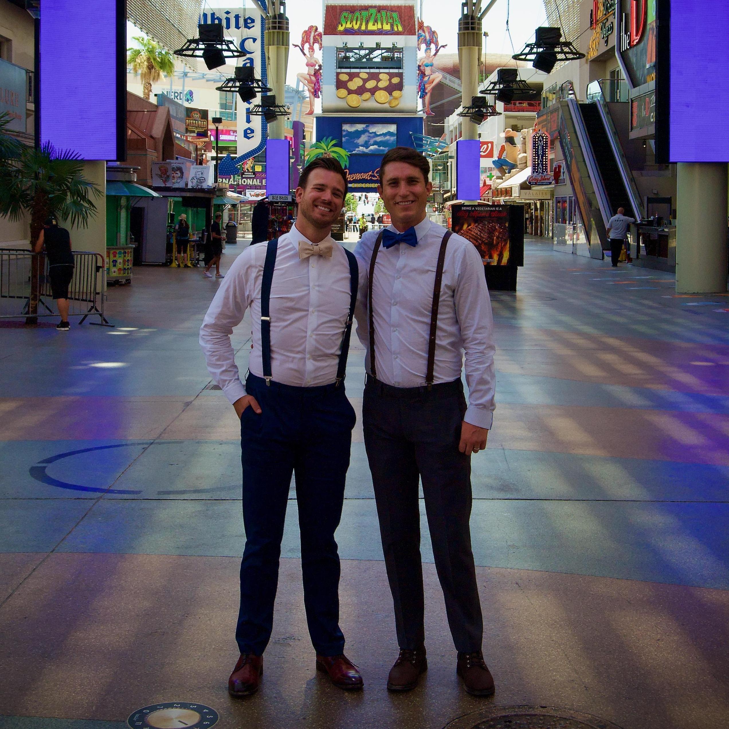 An empty Fremont Street, still rebooting screens and lights