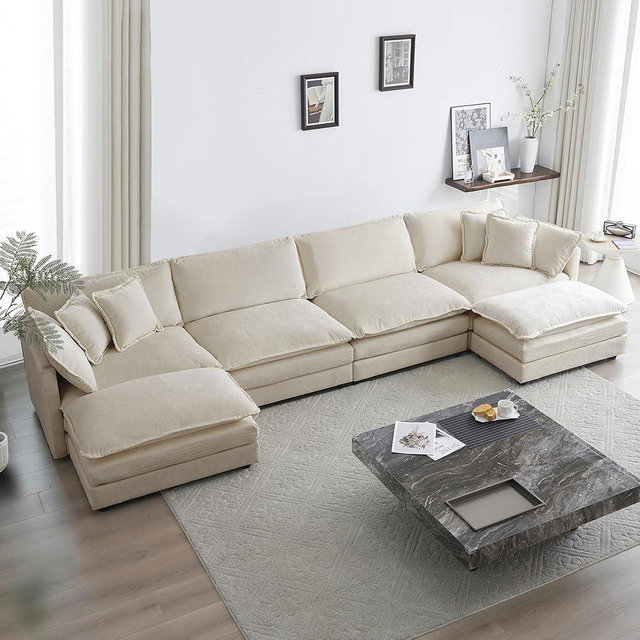 GNIXUU 146“ Oversized Modular Sectional Sofa Cloud Couch for Living Room, Modern Chenille Large U Shaped Couch, Comfy Deep Seat Couch with Reversible Chaise & Cushions(6 seater, Camel)