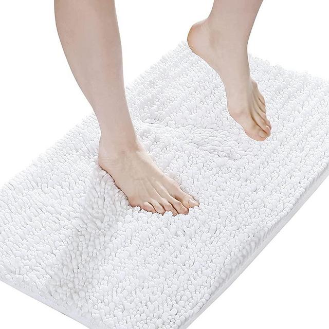 Suchtale Luxury Chenille Bathroom Rug, Non Slip Bath Mat (17x24 Inch White) Water Absorbent Soft Plush Shaggy Microfiber Rugs, Machine Washable Dry Extra Thick Small Carpet for Shower Floor
