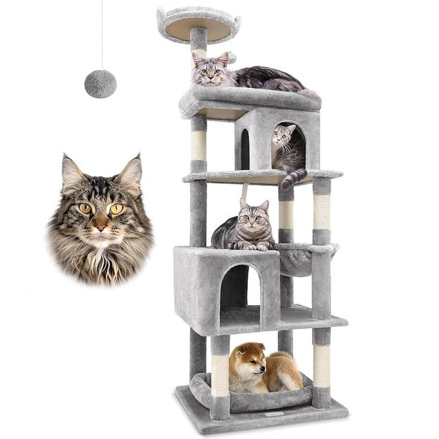 Globlazer S72 Heavy Duty Cat Trees for Large Cats, Sturdy 72in Maine Coon Cat Tree for Large Cats 20 lbs+ Heavy Duty Cat Tower for Adult Biggest Cats with 6 Scratching Posts, Hammock, Light Grey