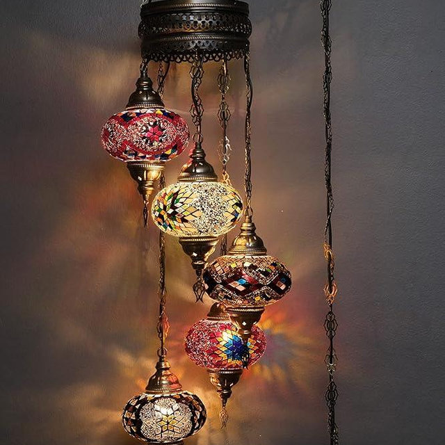 Asylove Turkish Pendant Lamp, Chandelier Moroccan Hanging Lamp Mosaic Ceiling Lighting, 50 inch Height, Docorative Authentic Lamp (HotMix)