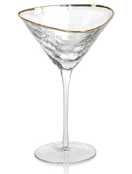 Zodax ~ Glasses ~ Aperitivo Triangular Martini Glasses Clear With Gold Rim, Price $16.95 in Tupelo, MS from Elizabeth Clair's