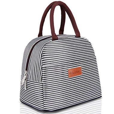 BALORAY Lunch Bag Tote Bag Lunch Organizer Lunch Holder Lunch Container (Brown White Stripes)