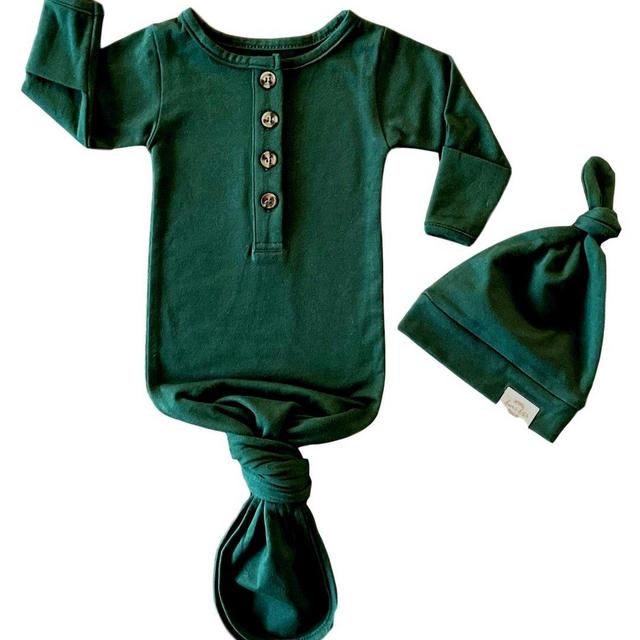 Baby Organic Knotted Gown + Top Knot Hat - Forest