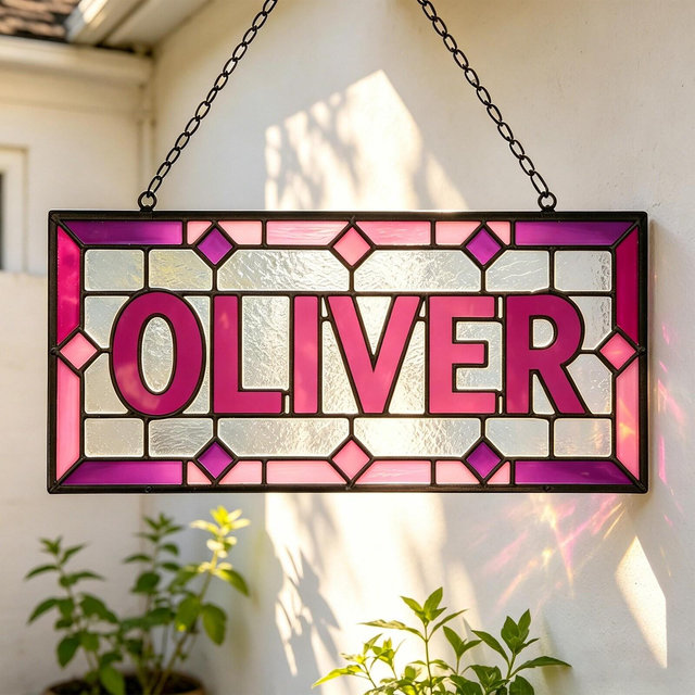 Custom Stained Glass Name Sign, Personalized Tiffany Style Glass Hanging, Handmade Window Panel Suncatcher Gift for Home Decor