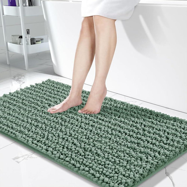 Yimobra Bathroom Rugs, Extra Soft Chenille Bath Rugs, Non-Slip, Water Absorbent and ThickDurable Floor Mat with Machine Washable, Plush Microfiber Shaggy Rugs for Shower Bathtubs, 44.1 X 24, Green