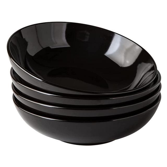 AmorArc 36 Ounce Salad Pasta Bowls , 8.75'' Large Ceramic Bowls Set of 4 for Kitchen, Chip-resistant Serving Bowls,Wide and deep, Microwave and Dishwasher Safe, Black