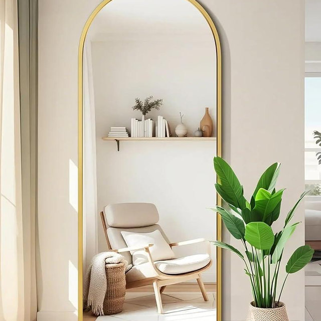 SUNQUEEN 64"x21" Floor Mirror Full Length, Arched Full Length Mirror with Stand, Full Body Mirrors for Bedroom Living Room or Cloakroom Gold
