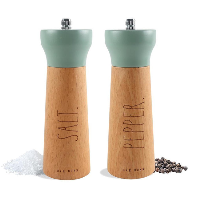 Rae Dunn Salt and Pepper Grinder Set of 2 - Bamboo Sea Salt Pepper Grinder - Classy Salt and Pepper Shakers - Pepper Mill & Salt Mill