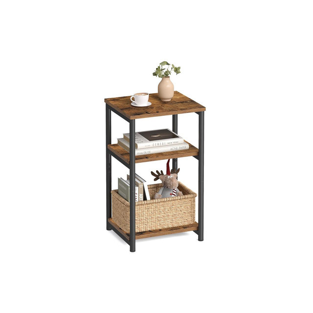 VASAGLE Side Table, Small End Table, Tall Nightstand for Living Room, Bedroom, Office, Bathroom, Rustic Brown and Classic Black