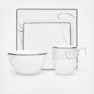 Platinum Wave 4-Piece Square Place Setting, Service for 1