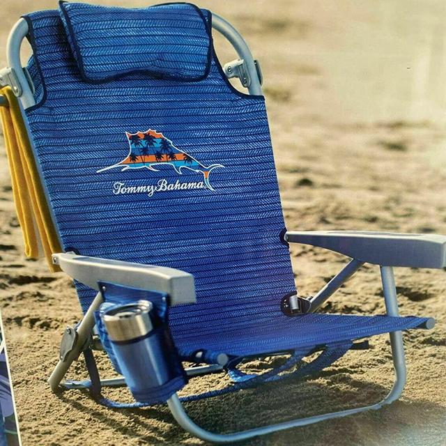 Tommy Bahama Backpack Beach Chair - New 2022 Designs - 5-Position Classic Lay Flat - Insulated Cooler Pouch -Towel Bar - Storage Pouch (Sailfish and Palms)