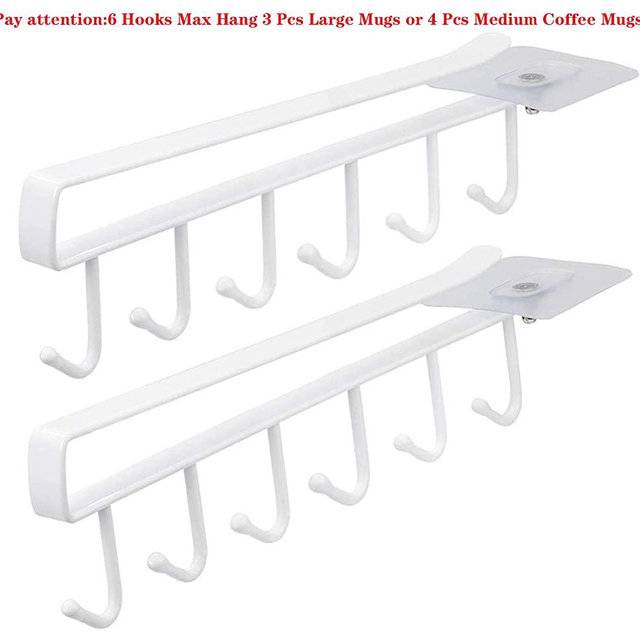 Zoe Zuckerberg Adhesive Multi-function Mug Holder Under Cabinet Coffee Cup Hanger Fit for Thickness of 0.8 inch or Less Shelves White 2pcs
