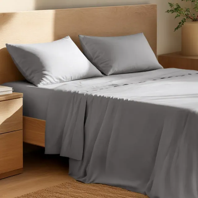 4 Piece 100% Organic Cotton Percale Cooling Sheet Set by Bare Home - Queen, Light Grey