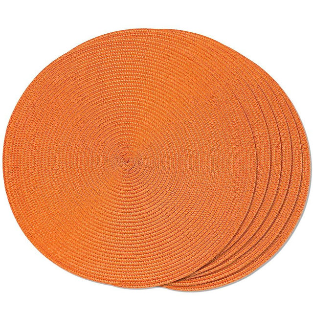 FunWheat Round Braided Placemats Set of 6 Table Mats for Dining Tables Woven Washable Non-Slip Place mats 15 inch (Orange, 6pcs)