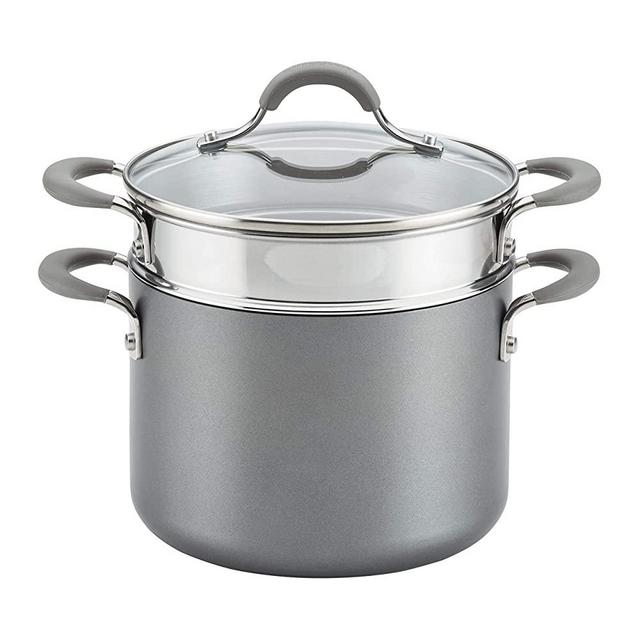 Circulon 5-Qt. Covered Stockpot Insert Hard Anodized Aluminum Steamer Set, 5 Quart, Graphite