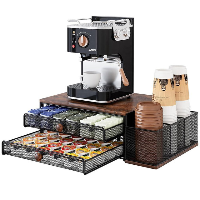 IZLIF Coffee Pod Stand 60 Capacity Coffee Cup Holder 2 Tier Coffee Pods Drawer Organizer for Countertop Coffee Bar Station Organizer with Disposable Cups Lids Holder, Black