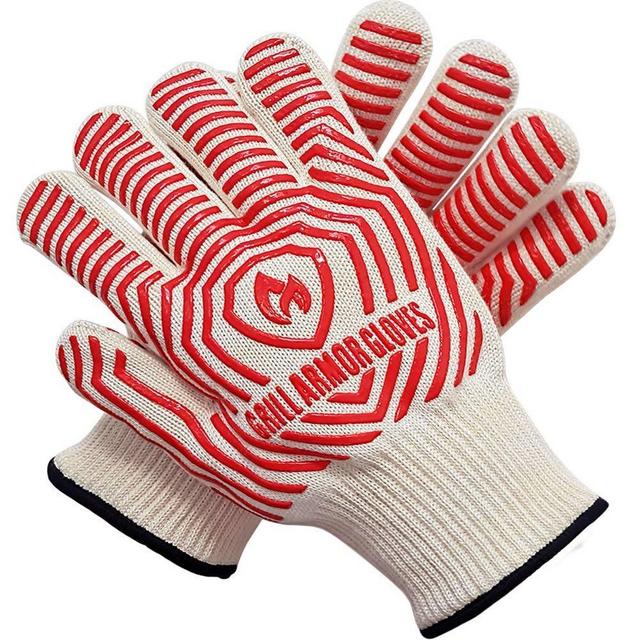 Grill Armor Extreme Heat Resistant Oven Gloves - EN407 Certified 932F - Cooking Gloves for BBQ, Grilling, Baking, Red