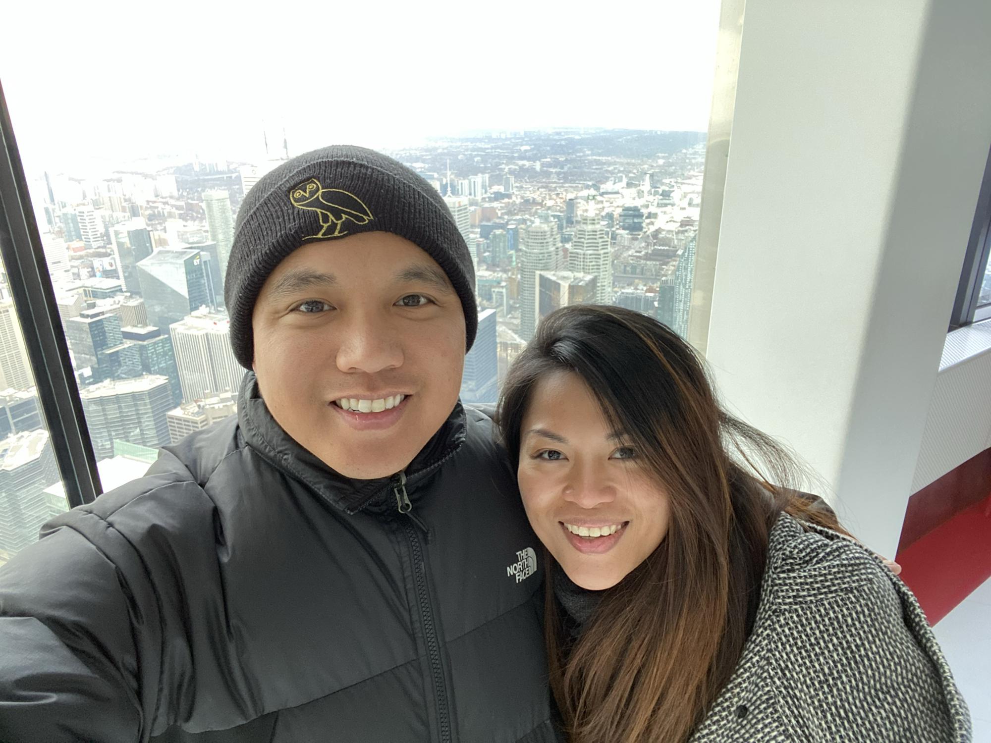 Selfie at CN tower in Toronto...first photo together