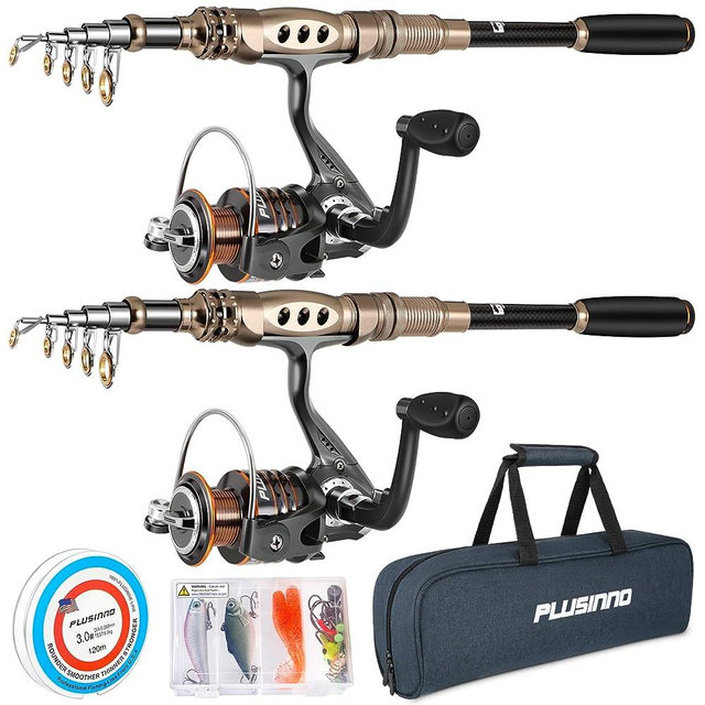 PLUSINNO Fishing Rod and Reel Combos Carbon Fiber Telescopic Fishing Pole with Reel Combo Sea Saltwater Freshwater Kit Fishing Rod Kit