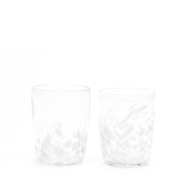White Transparent Spotted Tumblers, Set of Two