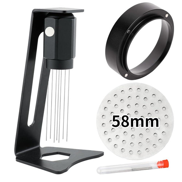58mm WDT Tool Espresso Accessories - Espresso Stirrer Distribution Tool with Magnets and Stand, 58mm Dosing Funnel and Puck Screen | Fits Espresso Coffee Machines of 58mm Portafilters