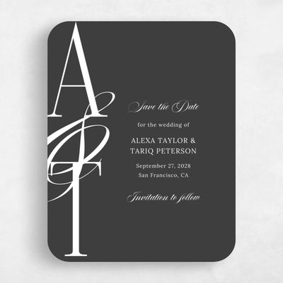 Black Rounded Wedding Save the Date - Kellan Portrait