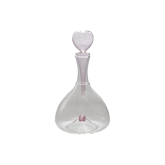 Creative Co-Op 1.5 Quart Glass Decanter with Pink Heart Shaped Stopper, Clear