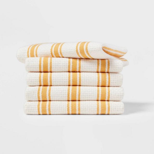 5pk Cotton Basketweave Striped Dishcloths Yellow - Threshold™