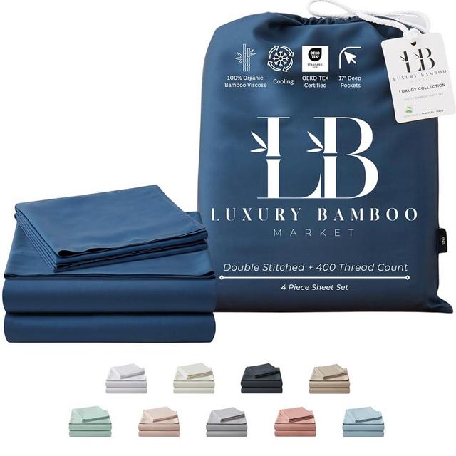 Luxury Bamboo Market | King Size Bed Sheet Set | 100% Viscose Made from Bamboo | Organically Grown | Ultra Soft | Cooling Sheets for Hot Sleepers | 17" Deep Pocket [Midnight Blue]
