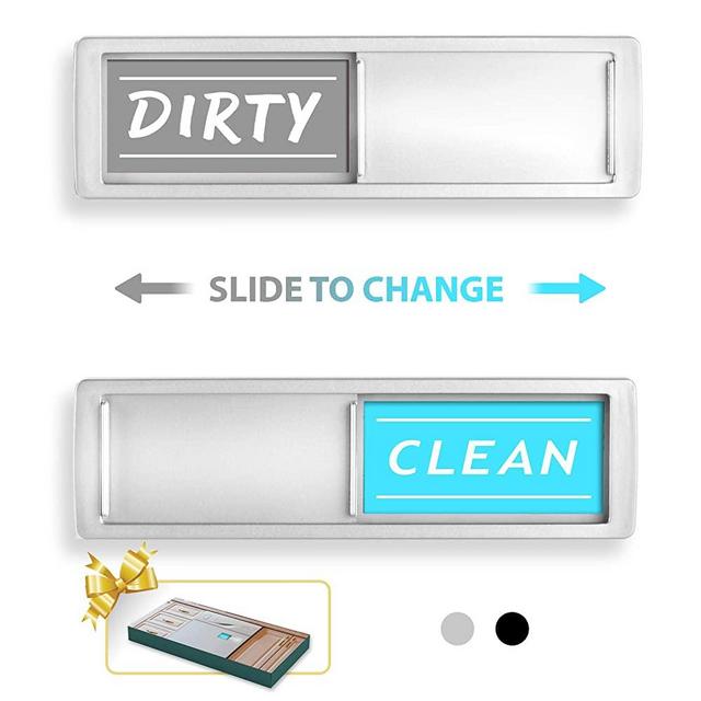 Clean Dirty Dishwasher Magnet - Non-Scratch Magnetic Silver Signage Indicator for Kitchen Dishes with Clear, Bold & Colored Text - Easy to Read & Slide for Changing Signs (silver)