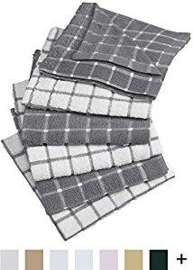 DII Cotton Terry Windowpane Dish Cloths, 12 x 12" Set of 6, Machine Washable and Ultra Absorbent Kitchen Bar Towels-Gray
