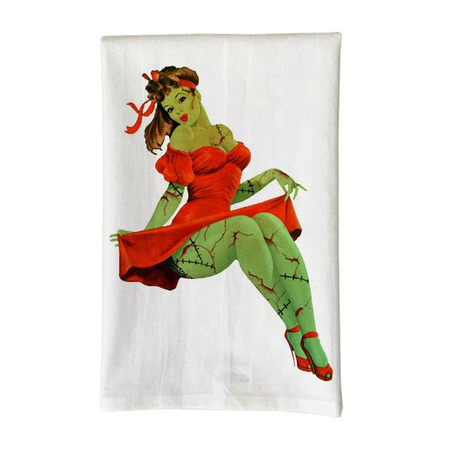 Love You a Latte Shop Pin Up Zombie with a Red Dress Kitchen Towel in White