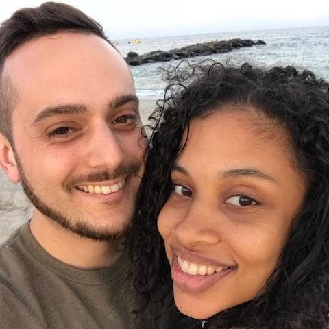 We got engaged at Belmar Beach, NJ, the spot of an early "date" right after we officially started dating. Here is a picture of us on a trip to Belmar several months ago!