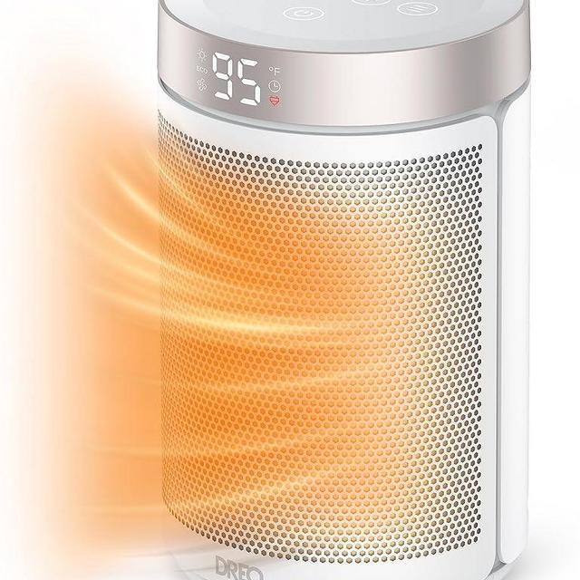 Dreo Space Heaters for Indoor Use, Portable Heater with Thermostat, 1-12H Timer, Eco Mode and Fan Mode, 1500W PTC Ceramic Fast Safety Heat for Office Bedroom Home, White