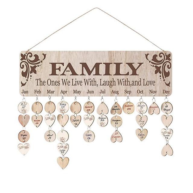 ElekFX Birthday Gift for Mom Dad Family Birthday Calendar Hanging Board [with 100 Pack Discs] DIY Wood Calendar Board Reminder Handmade Wall Plaque for Home Decor Creative DIY Birthday Gift