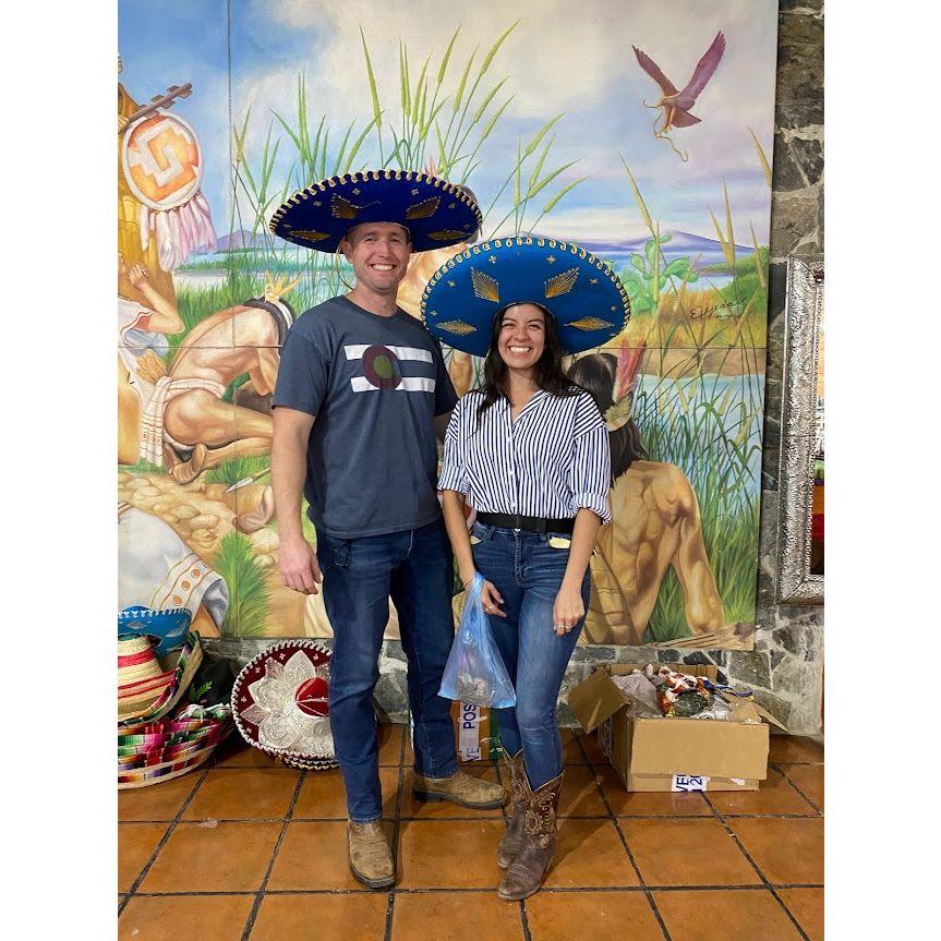 Sombreros in Mexico after walking around the pyramids