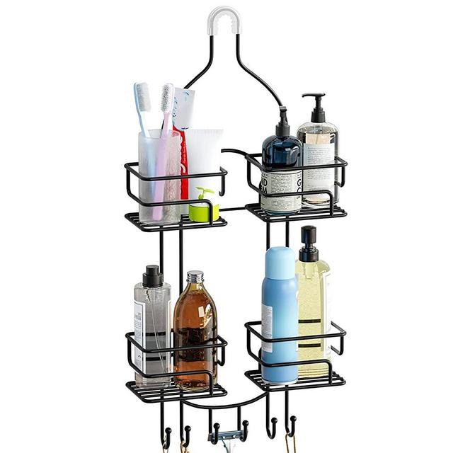 SRIWATANA Shower Caddy Hanging Over Head, Bathroom Shower Organizer Shower  Rack Holder with Hooks for Razors - Black