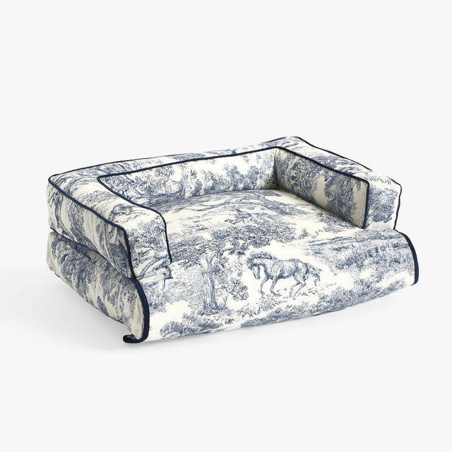 Brandon Maxwell Groveland Toile 3-in-1 Pet Bed, Navy Tiole, Small