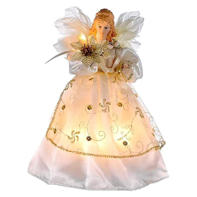 Kurt S. Adler Kurt Adler 10-Light 9-Inch Ivory and Gold Angel Treetop