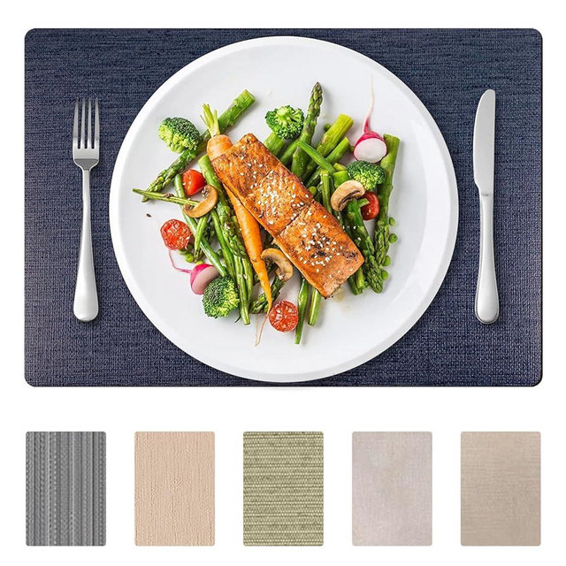 Andie Home Rectangle Placemats for Kitchen Table and Dining Room, 6-Piece Set, Heat-Resistant and Surface Washable Placemat, Indigo Blue, 17"x12"