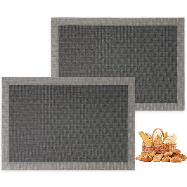 AMYONE Perforated Silicone Baking Mats, 2 PCS Gray Mesh Baking Mats for Half Sheet, Non-Stick Reusable Eclair Oven Liners for Homemade Bread/Pizza/Sugar Cookie 11 5/8" x 16 1/2", Deep Space Grey